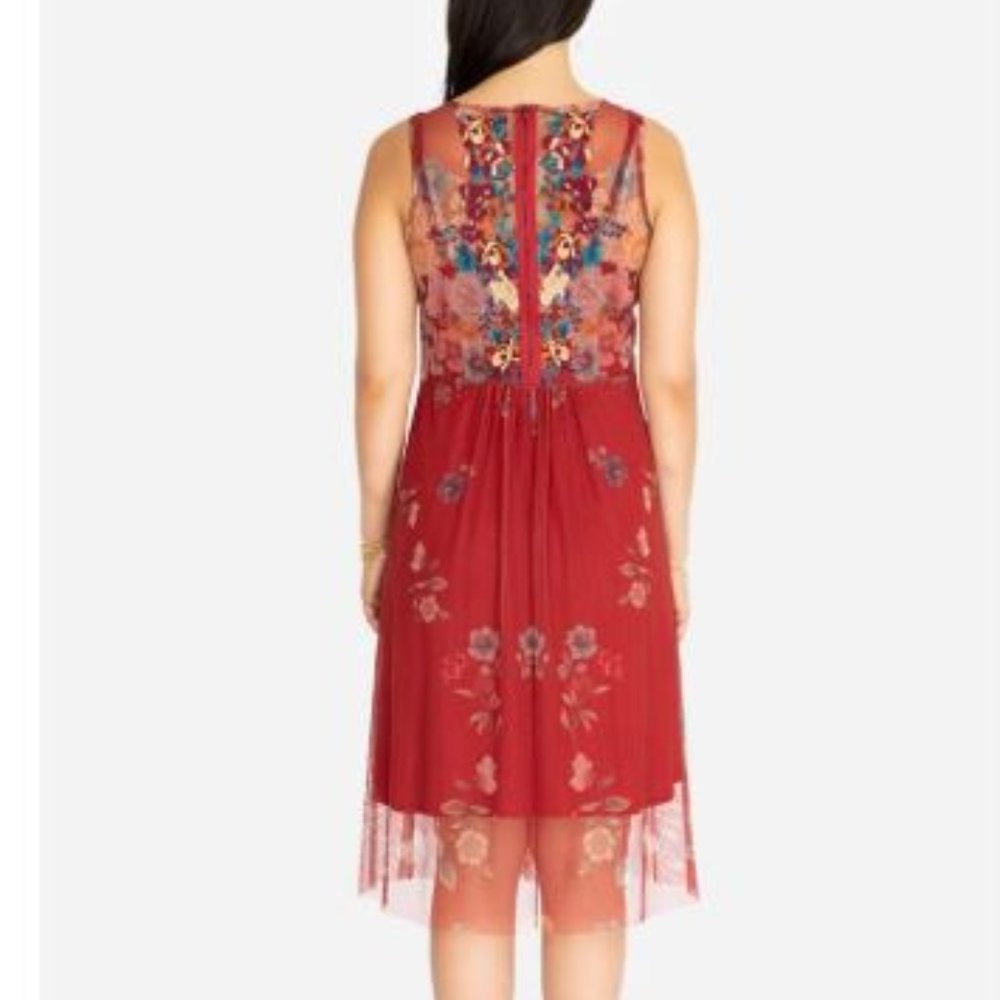 Johnny Was Krioh Mesh Dress Red Embroidered Midi S - Picture 2 of 4